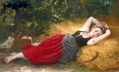 a young peasant girl sleeping