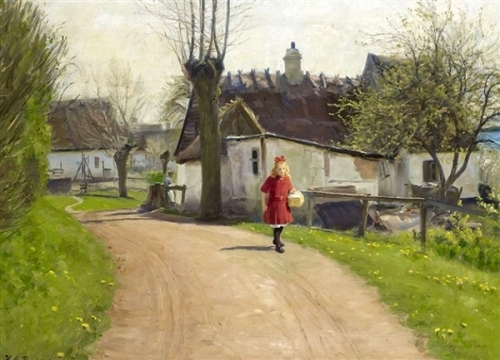 A Young Girl At A Small Village Road In Early Spring Time